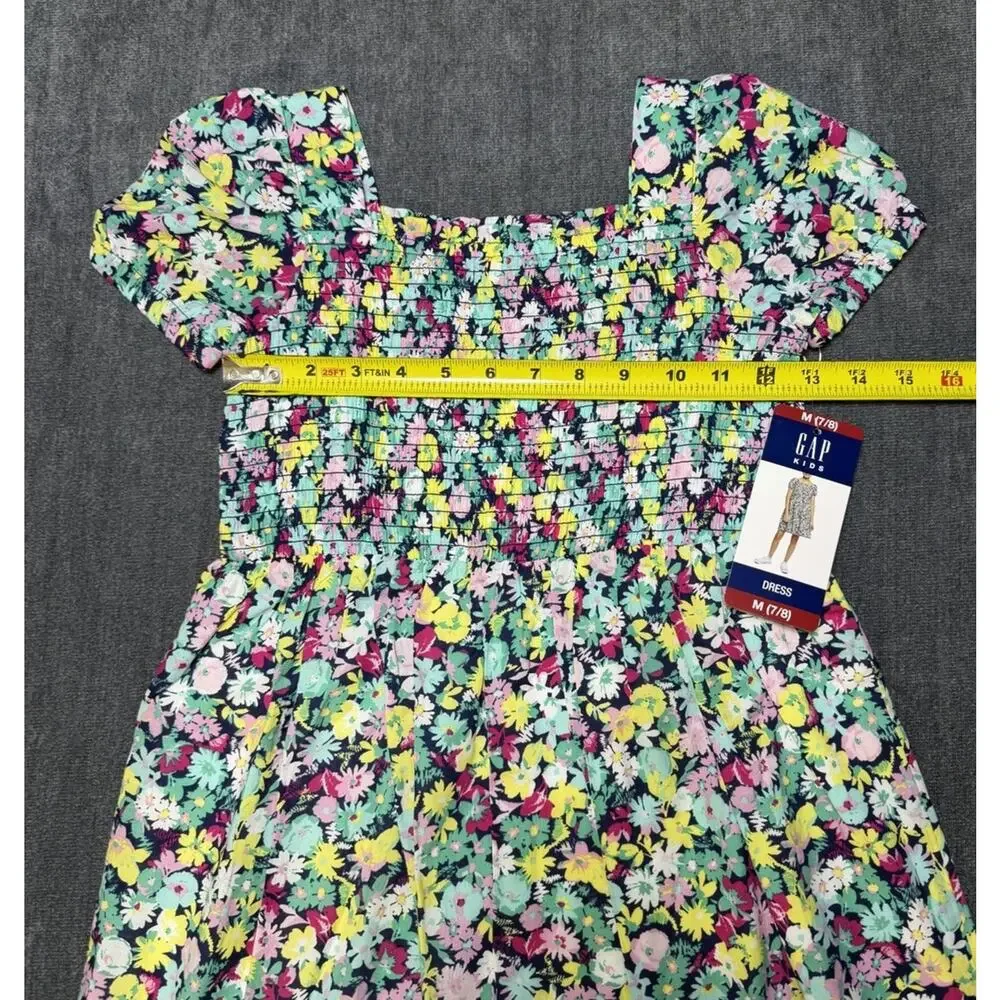NWT Gap Knee Length Smocked Dress Girls M (7/8) Multicolor Floral Short-Sleeve